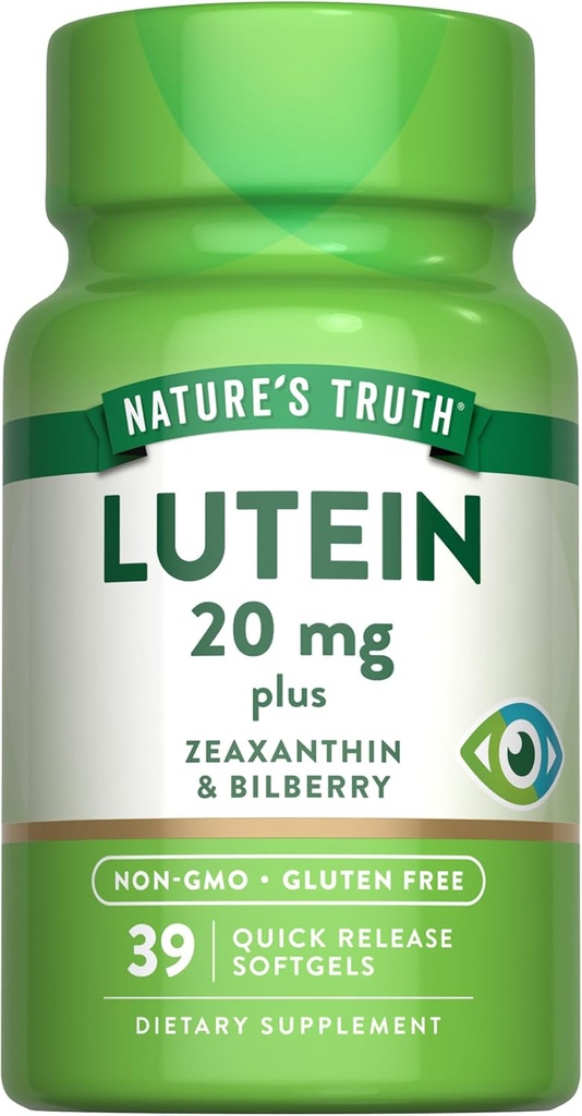 Nature's Truth Lutein and Zeaxanthin | 20 mg | 39 Softgels | with Bilberry | Non-GMO & Gluten Free Supplement