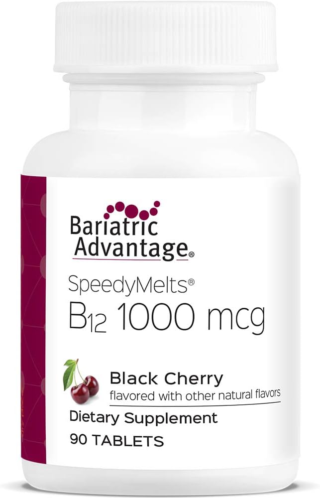 Avantage bariatrique B-12 Meltes rapides, supplément de vitamine B12 1000 mcg, fusion rapide avec 200 mcg d'acide folique pour le soutien nutritionnel - Cerise noire, 90 Compte