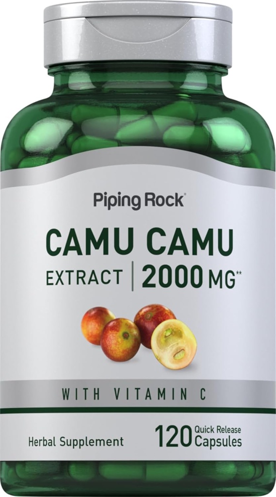 Piping Rock Camu Capsules Camu 2000mg. 120 pilules Extrait de fruits avec vitamine C. Non-OGM, supplément sans gluten