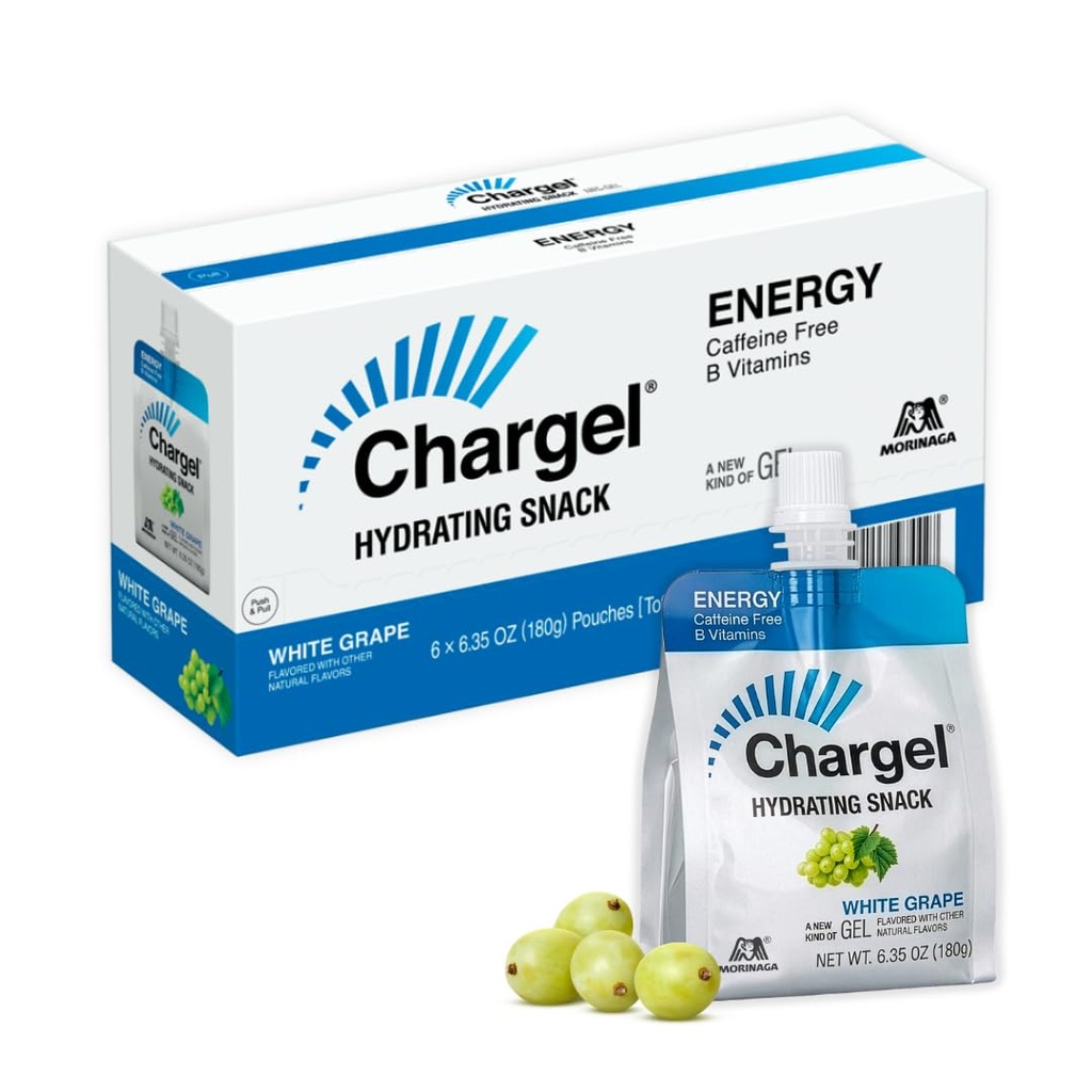 Chargel Raisin blanc, Gel d'énergie instantanée sans caféine, Vélo, entraînement, Essentiels de randonnée pour les femmes et les hommes, Cadeaux pour les coureurs - vitamines de glucides, sans gluten - Pack de 6 gels - 6,35 oz Chaque