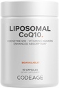 Codeage Supplément CoQ10 liposomique - 125 mg Coenzyme Q10 avec isomères de vitamine E Tocophérols - 2 mois d'approvisionnement - 1 Capsule par portion - Livraison liposomique - Vegan, non-OGM, sans gluten - 60 Capsules