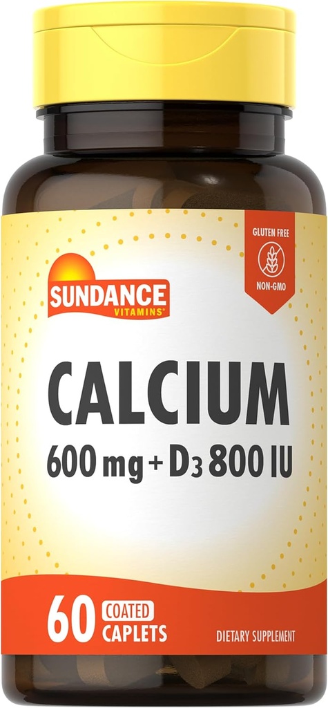 Sundance Calcium 600mg with D3 | 60 Caplets | Vegetarian, Non-GMO, and Gluten Free Supplement