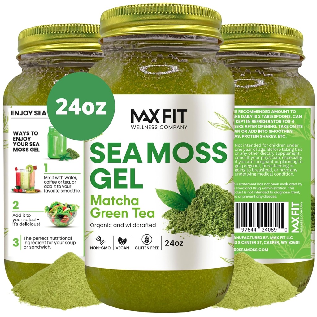 Gel de mousse de mer Matcha Green Tea 24oz Wildсrafted Gold Gel de mousse de mer de Sainte-Lucie