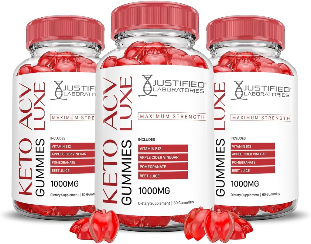 (3 Pack) Luxe Keto Gommies de vinaigre de cidre de pomme Formule avancée 1000MG Luxe Keto Gommies Vinaigre de cidre de pomme préparé avec poudre de jus de betterave de grenade B12 Vegan Non OGM 180 Gummys