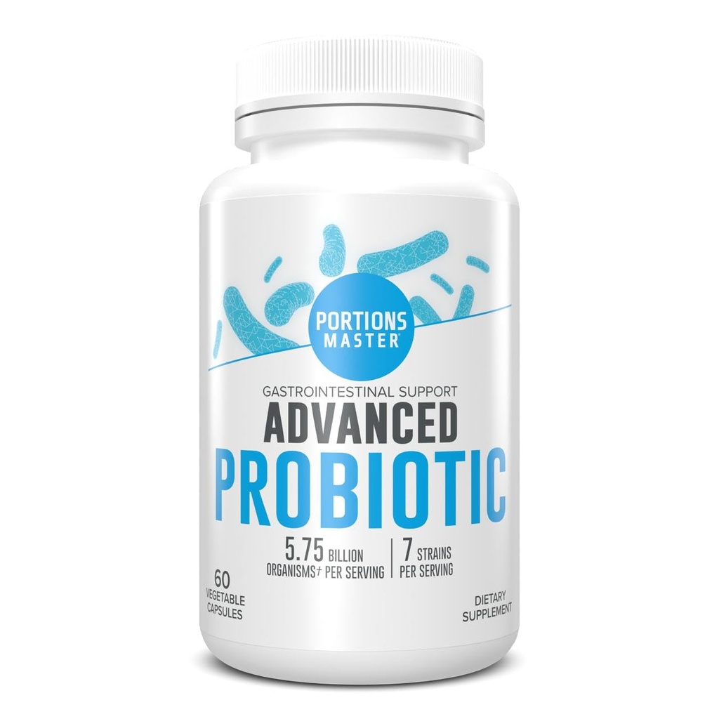 Portions Master Probiotiques 5.75 Million CFU, Supplément probiotique quotidien et bio prébiotique pour la santé des intestins, le soutien digestif et l'équilibre immunitaire, non OGM, sans gluten, sans lait (60 capsules)