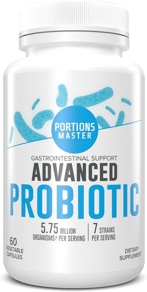 Portions Master Probiotiques 5.75 Million CFU, Supplément probiotique quotidien et bio prébiotique pour la santé des intestins, le soutien digestif et l'équilibre immunitaire, non OGM, sans gluten, sans lait (60 capsules)