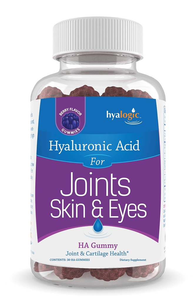 Gummées d'acide hyaluronique Hyalogic Gummées d'acide hyaluronique à saveur de baies mélangée Gummées HA – Vitamines sans gluten pour adultes - Supplément HA pour articulations, peau et yeux (30 Nombre)