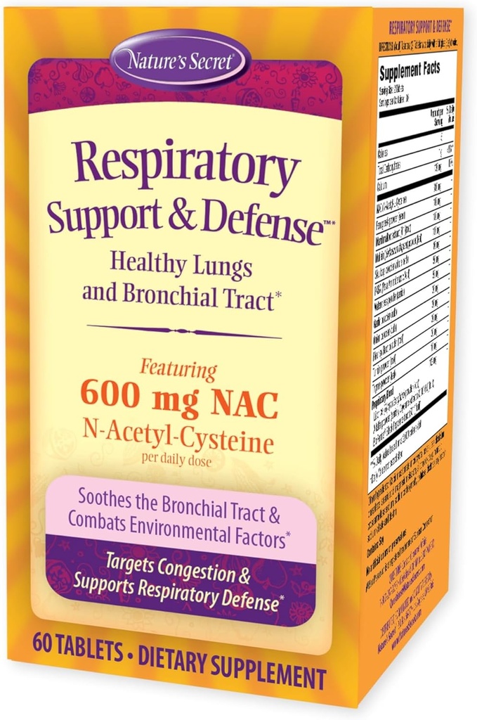 Nature's Secret Respiratory Support & Defense - 60 comprimés - Promotion de la santé pulmonaire et du Bronchial Tract - Avec NAC, Fenugreek & Marshmallow - 30 portions