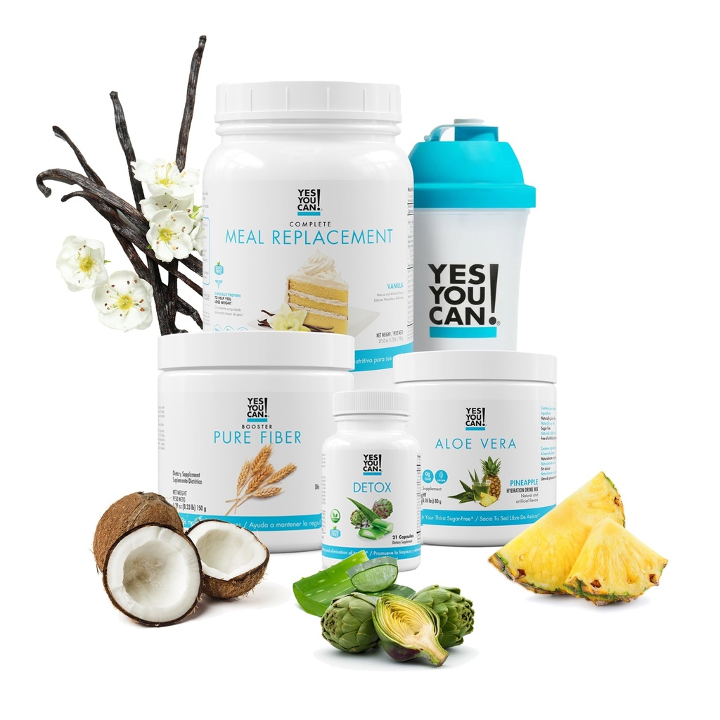 Oui, vous pouvez! Detox Plus Kit, Nettoyez quotidiennement Remplacement de repas en fibre pure, Mélange de boisson, Shake Booster et supplément, Kit de nettoyage corporel pour les femmes, Nettoyez quotidiennement le système - Vanille, Aloe Vera Ananas