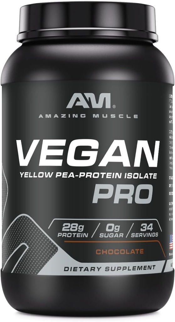 Amazing Muscle Vegan Protein Powder.com 28 Grams Protein.com 34 portions Zero Sugar.com Supplément Isolé aux protéines de pois jaunes.