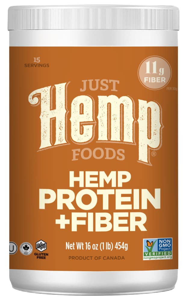 Juste des aliments de chanvre Poudre de protéines de chanvre plus fibre, non-OGM vérifié avec 11g de protéines et 11g de fibre par portion, 16 oz - Emballage Mai Vary