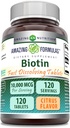 Formules étonnantes Biotine 10 000 mcg.com Comprimés dissolvants rapides.com Supplément sans gluten.com Fabriqué aux États-Unis (Citrus)