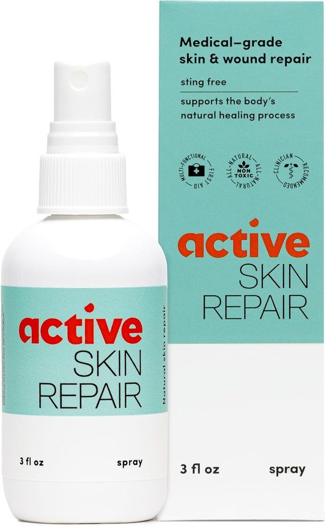 Active Skin Repair First Aid Healing Skin Spray - Natural & Non-Toxic with Hypochlorus Acid for Minor Cuts, Wounds, Scrapes, Rashes, Sunburns, & More, 3 oz