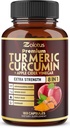 7 en 1 Curcumine curcuma + Capsules de vinaigre de cidre de pomme, 6 mois d'approvisionnement avec Ashwagandha, Ginger, Bulbe d'ail, 180 Capsules