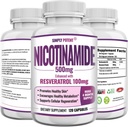 Nicotinamide 500mg avec Resveratrol 100mg - 120 Capsules de Véggie - Pilules de supplément de vitamine B3 pour soutenir NAD, santé des cellules de peau et énergie