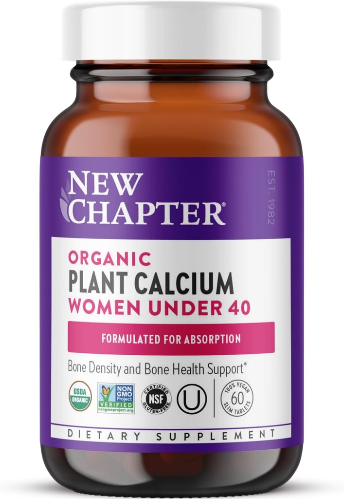 Nouveau chapitre Supplément de calcium – Calcium végétal biologique pour les femmes de moins de 40 ans, avec vitamine D3 pour absorption + vitamine K2 + magnésium, végétarien, sans gluten - 60 Nombre