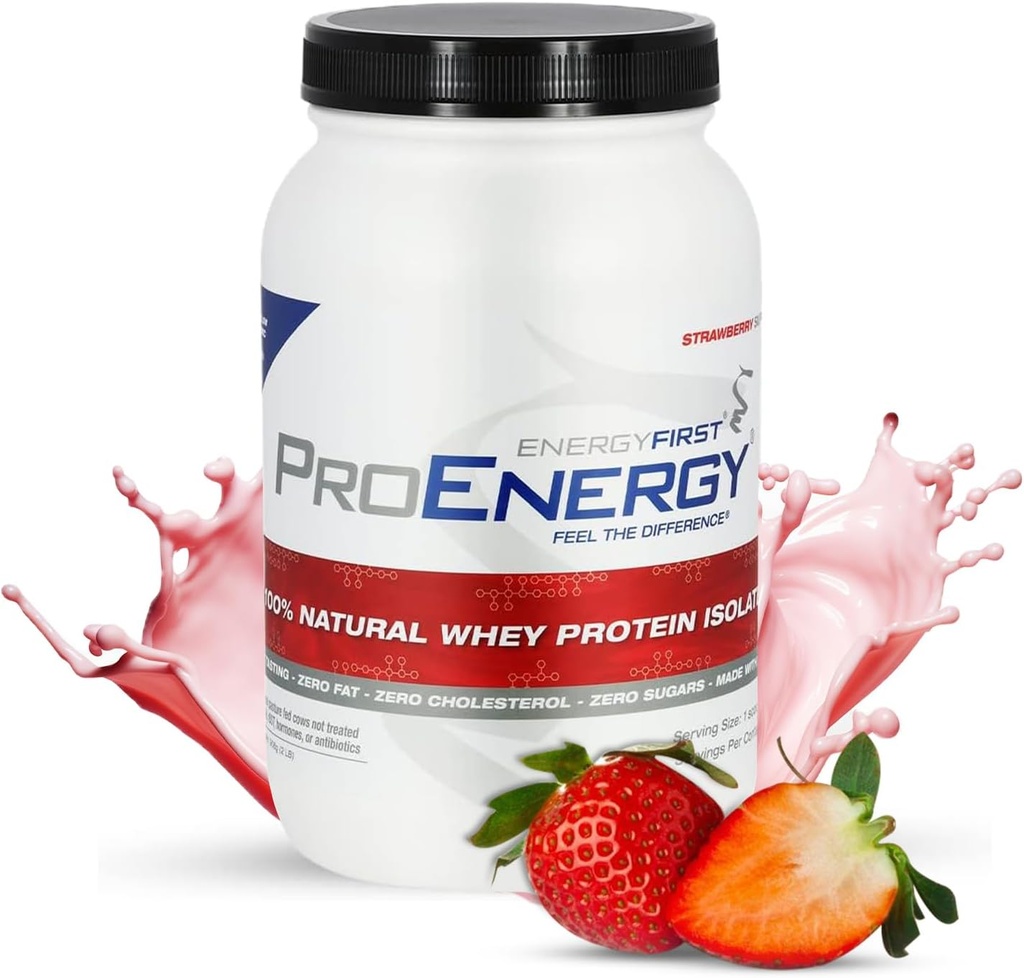 EnergyFirst Grass-Fed Strawberry Whey Protein Isolate (2lb), Shake haute protéine pour le remplacement et la récupération des repas, non-OGM, sans gluten, 37 portions