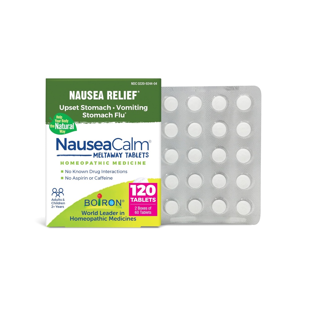 Boiron NauséesSoulage du calm pour l'estomac, la nausée et les vomissements en raison de la grippe, de l'excès d'indulgence ou de la maladie des mouvements - non somnolent - 120 Compte (2 paquets de 60)
