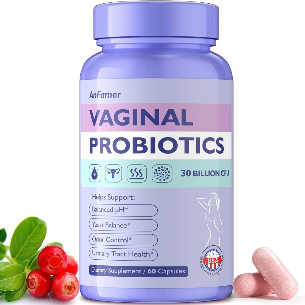 Probiotiques vaginaux pour les femmes Femelle,Promotes Ph Balance,Odor vaginal sain et Flore,Sante de tract urinaire avec Prébiotiques et Lactobacillus Mélange probiotique 30 Million CFU,60 Capsules