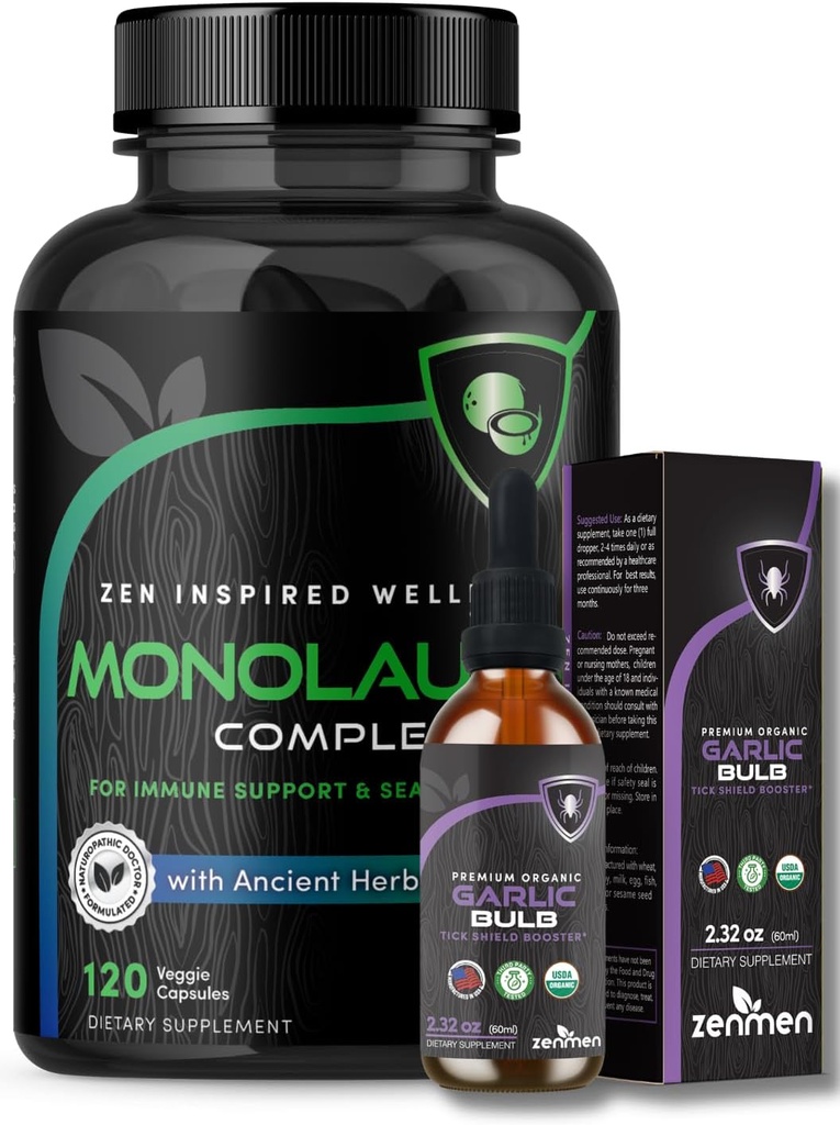 Zenmen Immune Support Bundle: Teinture d'ail et Capsules Monolaurin