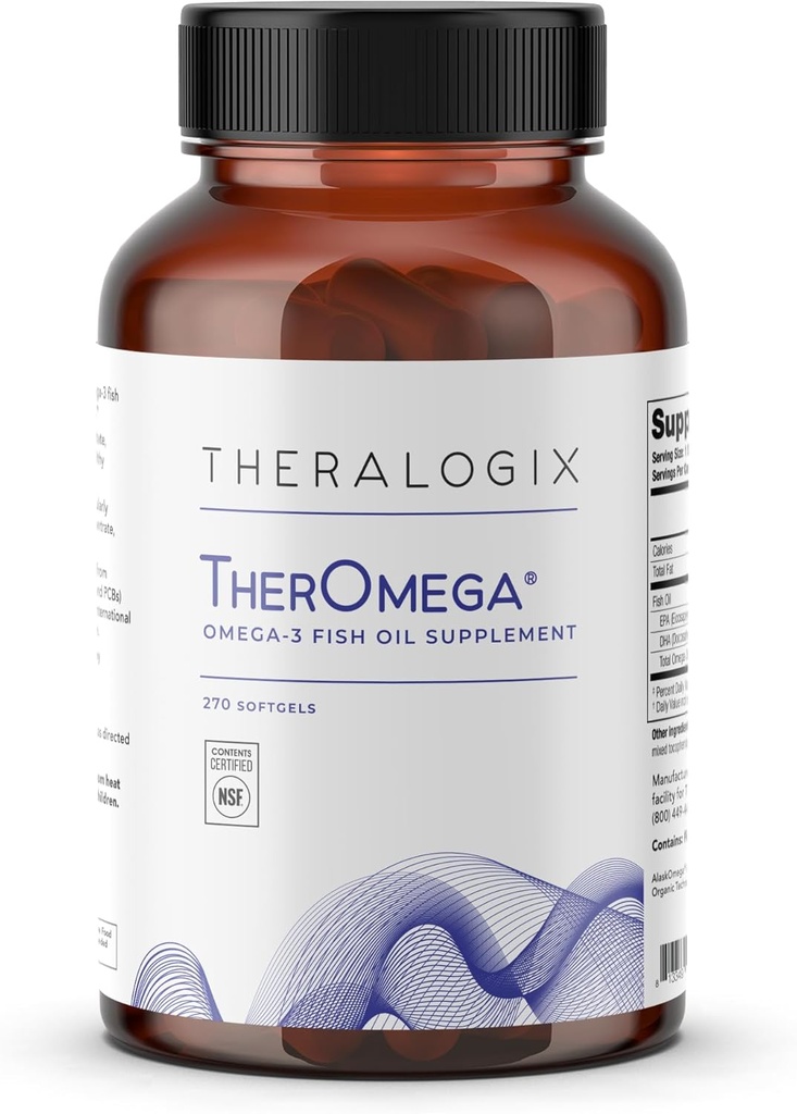 Theralogix TherOmega Omega-3 Supplément huile de poisson - soutient la santé du coeur, du cerveau, de l'immunité et des articulations* - 700 mg DHA & EPA de Wild Alaska Pollock - Source durable - Certifié NSF - 270 Softgels