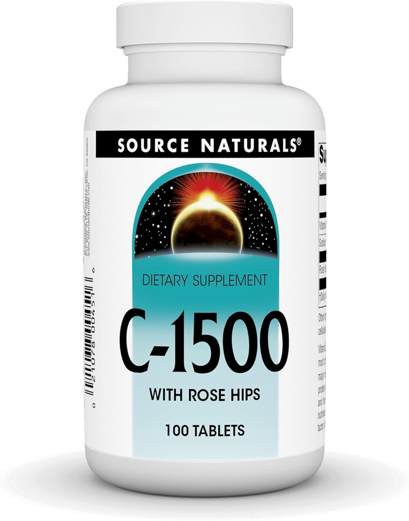 Source Naturals C-1500, avec Rose HIPS 1500 mg pour le support du système immunitaire - 100 comprimés