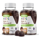 VITEEY Fer pour les enfants avec de la vitamine C - Supporte l'énergie, la formulation de cellules sanguines, le sang Constructeur Anémie Enfants suppléments de fer - Vegan, sans gélatine, sans gluten - Gummy goûté au raisin