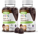 VITEEY Iron for Kids with Vitamin C - Supports Energy, Blood Cell Formulation, Blood Builder Anemia Kids Iron Supplements - Vegan, Gelatin Free, Gluten Free - Tasty Chewable Grape Flavored Gummy
