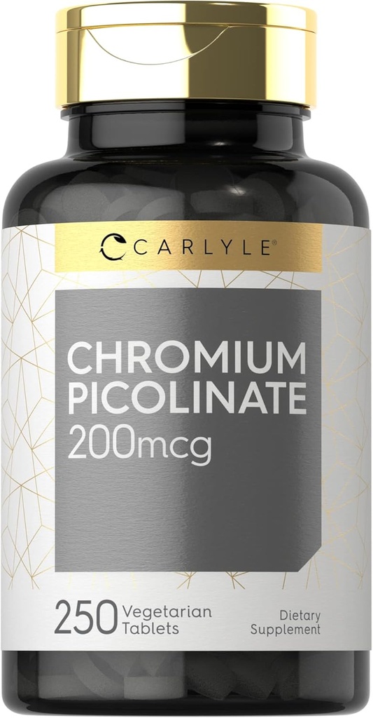 Carlyle Chromium Picolinate 200mcg, 250 comprimés végétariens, haute absorption, supplément sans gluten