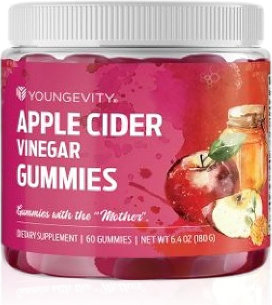 Youngevity Gommies de vinaigre de cidre de pomme 500mg avec vinaigre de cidre de pomme de la mère, nettoyage de détox et soutien immunitaire, - 60 vitamines gommy