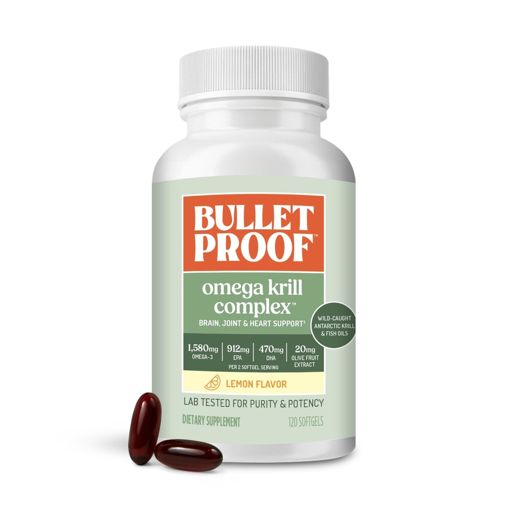 Omega Krill Complex Softgels, 120 Comte – supplément Lemon Flamor Omega 3 avec Krill & Fish Oil, 1560mg EPA, DHA & GLA, soutient la santé cérébrale, cardiaque et articulaire, sans OGM, sans gluten
