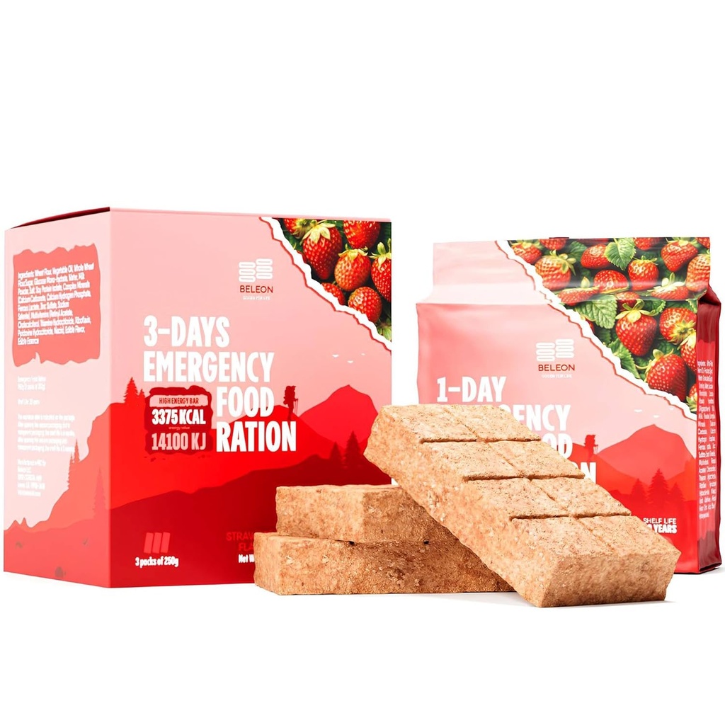 Alimentation d'urgence 3 jours 72 heures Bars Biscuits aux fraises MRE Repas Militaires 2024 Trousse de survie - 20 ans Durée de conservation Camping Fournitures de randonnée