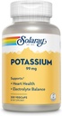 Solaray Potassium 99 mg - Formule d'équilibre des électrolytes - Supplément de potassium pour les électrolytes, le soutien de la santé vasculaire et cardiaque - Garantie de remboursement de 60 jours, laboratoire vérifié, 200 portions, 200 VegCaps