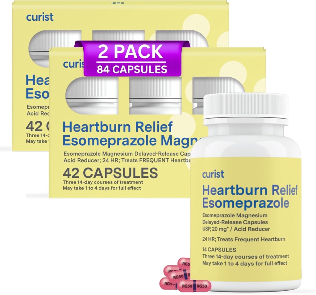Curist Esomeprazole 20mg Capsules Retard de libération 84 Compte - Acid Reflux Medicine for Heartburn Relief - Deux boîtes de 42 Compte Capsules (84 Total) - Acid Reflux Relief