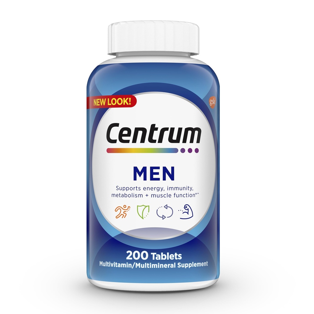 Multivitamine centrum pour hommes, supplément multivitamine/multiminérale avec vitamine D3, vitamine B et antioxydants, sans gluten, ingrédients non OGM - 200 Nombre