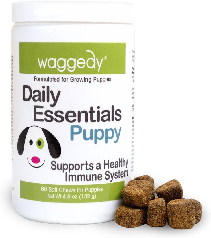 waddedy Daily Essentials Puppy – Traitements fonctionnels à plein spectre, Suppléments pour chiots de petite ou grande race – Suppléments pour chiens et vitamines – Essentiels pour chiens pour chiots (60 Chews)