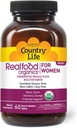 Country Life Realfood Organics Femmes Multivitamines – USDA Organic, Vegan, sans gluten – 1.300mg Fermented Whole Foods, Vitamines D, E, B, Folate & Biotine – Daily Energy & Beauty – 60 comprimés