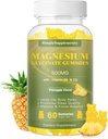 Glycinat de magnésium 500mg, supplément de magnésium à croquer avec vitamine D3, B6, CoQ10, pour la relaxation, le sommeil et l'humeur, Gummy de magnésium calme - 60 Gummées d'ananas