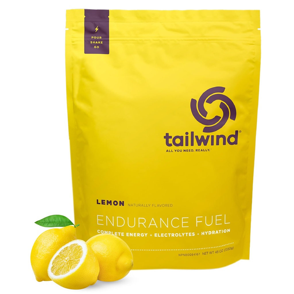 Tailwind Nutrition Endurance Carburant, glucides et électrolytes boissons sportives Mélange de poudre, sans gluten, végétalien, citron, 50 portions