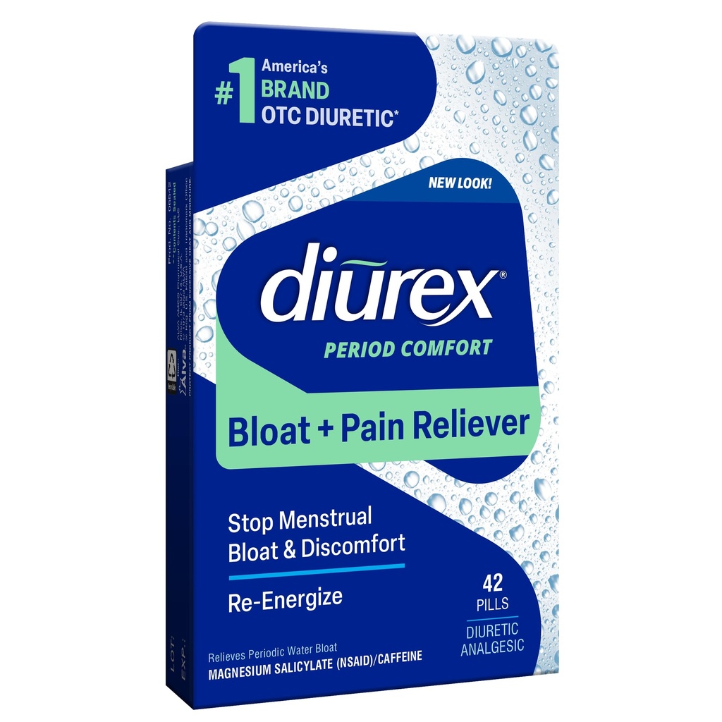 Pilules d'eau du diurex + soulagement de la douleur - Retirez la blouse d'eau, les crampes et la fatigue - 42 Compte