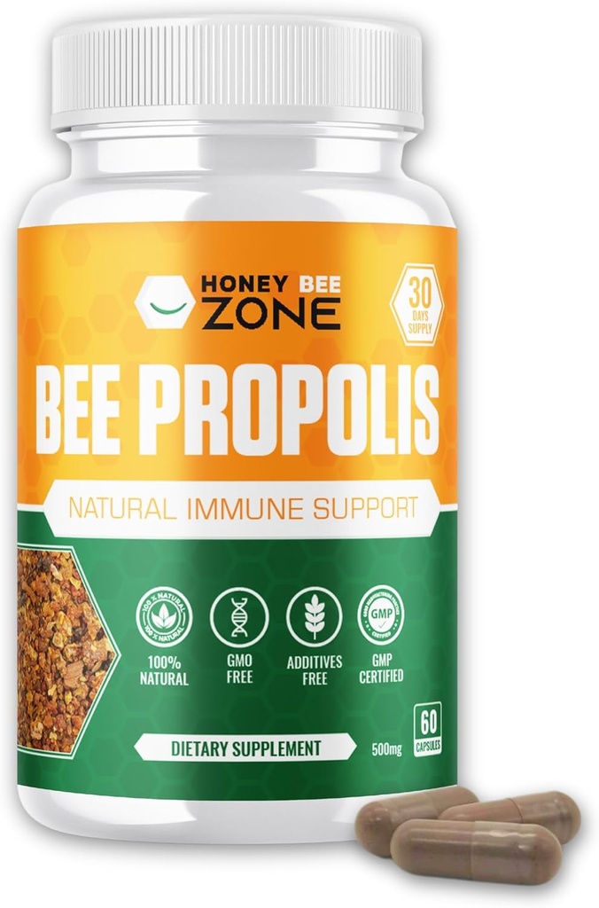 Capsules de propolis d'abeilles – Supplément de soutien à 100% énergie naturelle et immunologique.