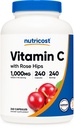 Nutricost vitamine C avec les hanches de rose 1025mg, 240 Capsules - vitamine C 1000mg, Rose hanches 25mg, Premium, non-OGM, supplément sans gluten