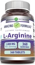 Formules étonnantes Supplément L-Arginine de 1000 Mg par portion de comprimés de l'acide amino pour les femmes et les hommes de l'Union Européenne sans gluten de l'Union Européenne (360 comte)