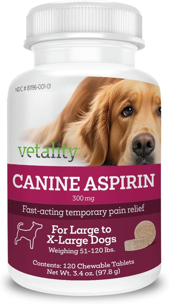 Vétalité Aspirine canine pour chiens Relief rapide de la douleur Relief de grande taille à X-Grands chiens