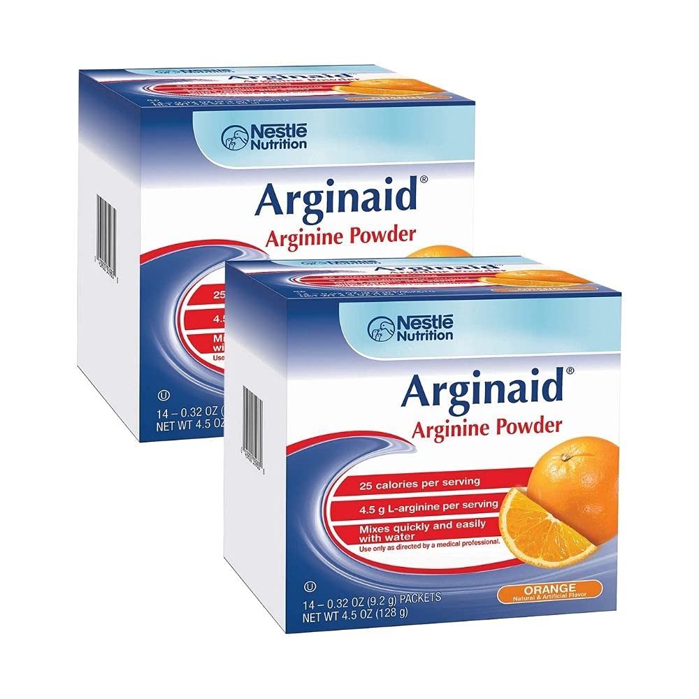 Arginaid Arginine en poudre mélange, orange - Besoins nutritionnels pour les soins des plaies - 0,32 OZ Packets (14 CT/paquet) (paquet de 2)