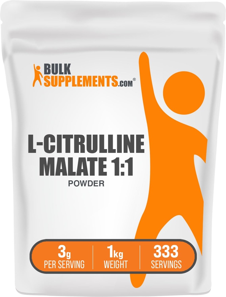 BulkSupplements.com Malate de L-Citrulline 1:1 Poudre - Poudre de Citrulline, Supplément acide amino - Sans aromatisé et sans gluten - 3g par portion, 1kg (2,2 lbs) (paquet de 1)