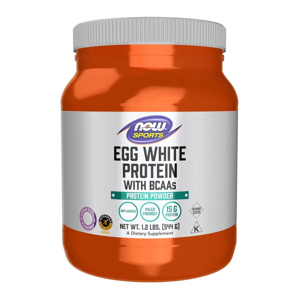 MAINTENANT Aliments Sports Nutrition, Protéines blanches d'oeuf, 16 g avec BCAA, poudre non aromatisée, 1,2-Pound
