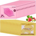 30 paires masque à lèvres et masque sous les yeux, 24K cristal or collagène sous les yeux Patches pour les yeux puants, masques à lèvres Nourrit efficacement la peau des lèvres et des yeux, masques oculaires réduisant les lignes fines et le cercle sombre