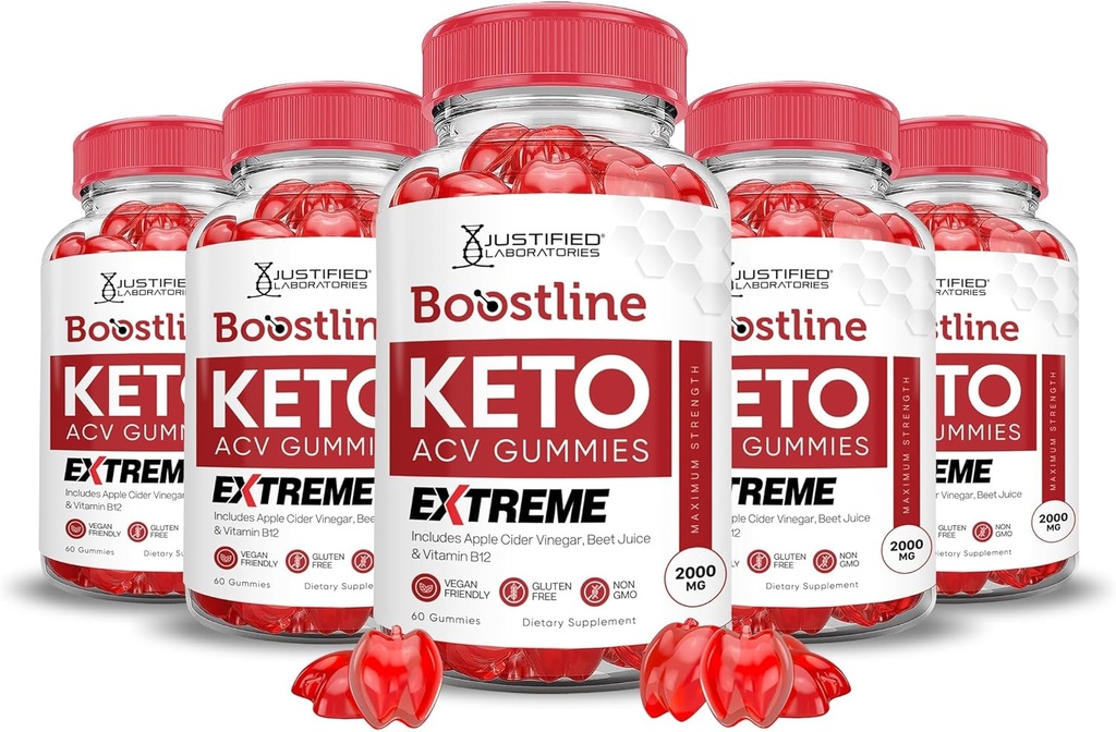 Laboratoires justifiés (5 Pack Boostline Keto ACV Gummies Extreme 2000MG Boost Line Keto Gummies vinaigre de cidre de pomme formulé avec jus de betterave de grenade poudre B12 végétalien non OGM 300 Gummys