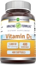 Formules étonnantes Supplément Vitamine D3 : 1000 UI 480 softgels Non-GMO (sans gluten) Fabriqué aux États-Unis